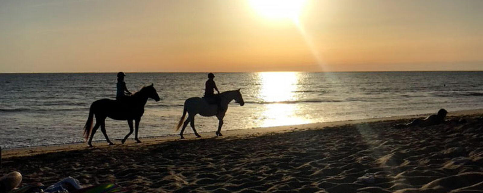 Balade à cheval sur la plage au coucher du soleil